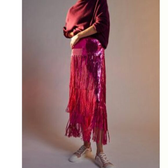 ⭐️ Tatiana Sequined Fringe Midi Hipster Hippie Classy Fancy Elegant Tiered Skirt - Picture 1 of 8